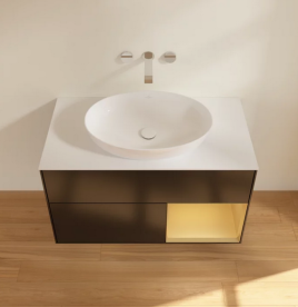 Тумба под раковину Villeroy & Boch Finion 100х50,1 см с подсветкой МДФ черный матовый лак/стекло белое матовое FA21HFPD