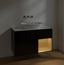 Тумба под раковину Villeroy & Boch Finion 100х50,1 см с подсветкой МДФ черный матовый лак/стекло белое матовое FA21HFPD