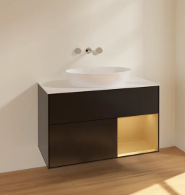 Тумба под раковину Villeroy & Boch Finion 100х50,1 см с подсветкой МДФ черный матовый лак/стекло белое матовое FA21HFPD