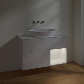 Тумба под раковину Villeroy & Boch Finion 100х50,1 см с подсветкой МДФ глянцевый белый лак/стекло белое матовое FA21MTGF