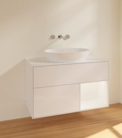 Тумба под раковину Villeroy & Boch Finion 100х50,1 см с подсветкой МДФ глянцевый белый лак/стекло белое матовое FA21MTGF