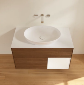 Тумба под раковину Villeroy & Boch Finion 100х50,1 см с подсветкой МДФ шпон грецкого ореха/стекло белое матовое FA21MTGN