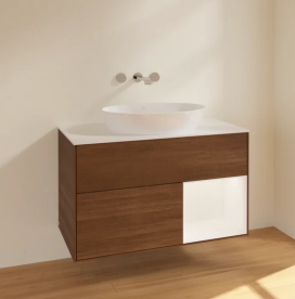 Тумба под раковину Villeroy & Boch Finion 100х50,1 см с подсветкой МДФ шпон грецкого ореха/стекло белое матовое FA21MTGN