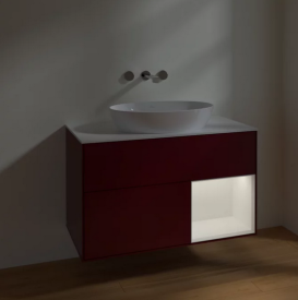 Тумба под раковину Villeroy & Boch Finion 100х50,1 см с подсветкой МДФ пион матовый лак/стекло белое матовое FA21MTHB