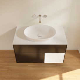 Тумба під раковину Villeroy & Boch Finion 100х50,1 см із підсвічуванням МДФ чорний матовий лак/скло біле матове FA21MTPD