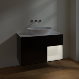 Тумба під раковину Villeroy & Boch Finion 100х50,1 см із підсвічуванням МДФ чорний матовий лак/скло біле матове FA21MTPD