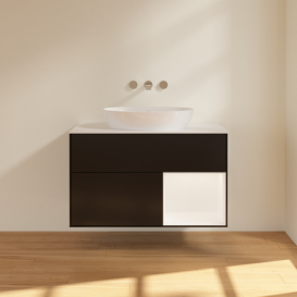 Тумба під раковину Villeroy & Boch Finion 100х50,1 см із підсвічуванням МДФ чорний матовий лак/скло біле матове FA21MTPD