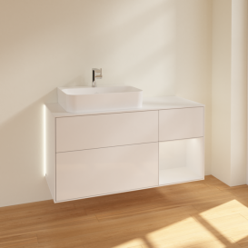 Тумба под раковину Villeroy & Boch Finion 120х50,1 см с подсветкой МДФ глянцевый белый лак/стекло белое матовое G151GFGF