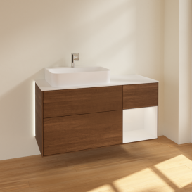 Тумба под раковину Villeroy & Boch Finion 120х50 ,1 см с подсветкой МДФ шпон грецкого ореха/стекло белое матовое G151GFGN