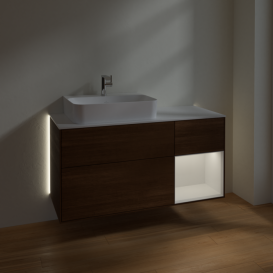 Тумба под раковину Villeroy & Boch Finion 120х50 ,1 см с подсветкой МДФ шпон грецкого ореха/стекло белое матовое G151GFGN