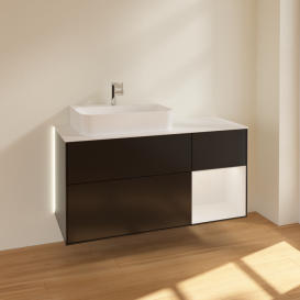 Тумба под раковину Villeroy & Boch Finion 120х50,1 см с подсветкой МДФ черный матовый лак/стекло белое матовое G151GFPD