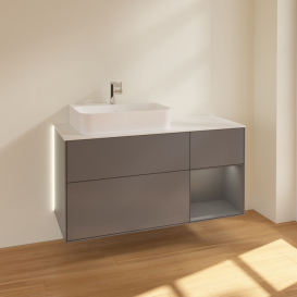 Тумба под раковину Villeroy & Boch Finion 120х50,1 см с подсветкой МДФ антрацит матовый лак/стекло белое матовое G151GKGK
