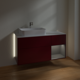 Тумба під раковину Villeroy & Boch Finion 120х50,1 см із підсвічуванням МДФ півонія матовий лак/скло біле матове  G151GKHB