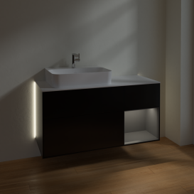 Тумба под раковину Villeroy & Boch Finion 120х50,1 см с подсветкой МДФ черный матовый лак/стекло белое матовое G151GKPD