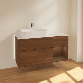 Тумба под раковину Villeroy & Boch Finion 120х50 ,1 см с подсветкой МДФ шпон грецкого ореха/стекло белое матовое G151GNGN