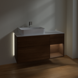 Тумба под раковину Villeroy & Boch Finion 120х50 ,1 см с подсветкой МДФ шпон грецкого ореха/стекло белое матовое G151GNGN