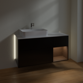 Тумба под раковину Villeroy & Boch Finion 120х50,1 см с подсветкой МДФ черный матовый лак/стекло белое матовое G151GNPD