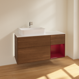 Тумба под раковину Villeroy & Boch Finion 120х50,1 см с подсветкой МДФ шпон грецкого ореха/стекло белое матовое G151HBGN