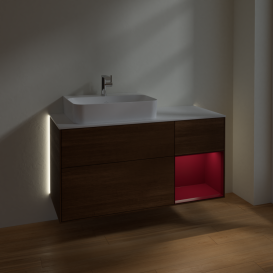 Тумба под раковину Villeroy & Boch Finion 120х50,1 см с подсветкой МДФ шпон грецкого ореха/стекло белое матовое G151HBGN