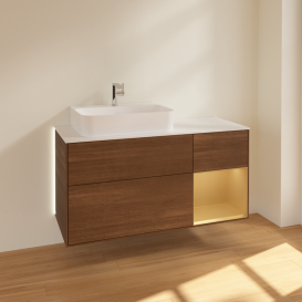 Тумба под раковину Villeroy & Boch Finion 120х50,1 см с подсветкой МДФ шпон грецкого ореха/стекло белое матовое G151HFGN