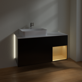 Тумба под раковину Villeroy & Boch Finion 120х50,1 см с подсветкой МДФ черный матовый лак/стекло белое матовое G151HFPD