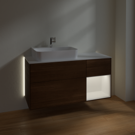 Тумба под раковину Villeroy & Boch Finion 120х50,1 см с подсветкой МДФ шпон грецкого ореха/стекло белое матовое G151MTGN