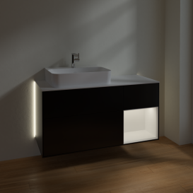 Тумба под раковину Villeroy & Boch Finion 120х50,1 см с подсветкой МДФ черный матовый лак/стекло белое матовое G151MTPD