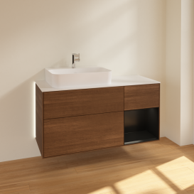 Тумба под раковину Villeroy & Boch Finion 120х50 ,1 см с подсветкой МДФ шпон грецкого ореха/стекло белое матовое G151PDGN