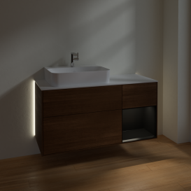 Тумба под раковину Villeroy & Boch Finion 120х50 ,1 см с подсветкой МДФ шпон грецкого ореха/стекло белое матовое G151PDGN