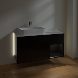 Тумба под раковину Villeroy & Boch Finion 120х50,1 см с подсветкой МДФ черный матовый лак/стекло белое матовое G151PDPD