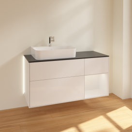 Тумба под раковину Villeroy & Boch Finion 120х50,1 см с подсветкой МДФ глянцевый белый лак/стекло черное матовое G152GFGF