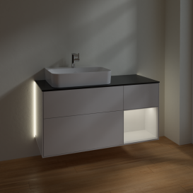 Тумба под раковину Villeroy & Boch Finion 120х50,1 см с подсветкой МДФ глянцевый белый лак/стекло черное матовое G152GFGF