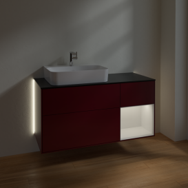 Тумба під раковину Villeroy & Boch Finion 120х50,1 см із підсвічуванням МДФ півонія матовий лак/скло чорне матове G152GFHB