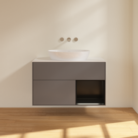 Тумба под раковину Villeroy & Boch Finion 100х50,1 см с подсветкой МДФ антрацит матовый лак/стекло белое матовое FA21PDGK