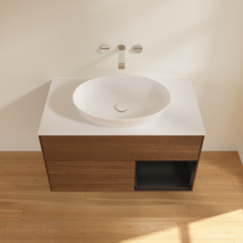 Тумба под раковину Villeroy & Boch Finion 100х50,1 см с подсветкой МДФ шпон грецкого ореха/стекло белое матовое FA21PDGN