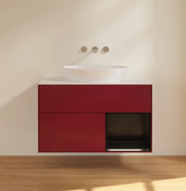 Тумба под раковину Villeroy & Boch Finion 100х50,1 см с подсветкой МДФ пион матовый лак/стекло белое матовое FA21PDHB