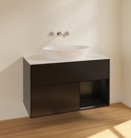 Тумба під раковину Villeroy & Boch Finion 100х50,1 см із підсвічуванням МДФ чорний матовий лак/скло біле матове FA21PDPD