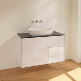 Тумба под раковину Villeroy & Boch Finion 100х50,1 см с подсветкой МДФ глянцевый белый лак/стекло черное матовое FA22GFGF