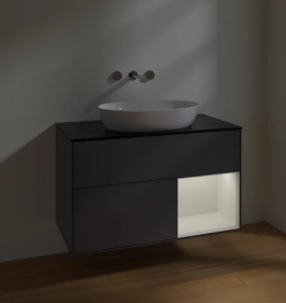 Тумба под раковину Villeroy & Boch Finion 100х50,1 см с подсветкой МДФ антрацит матовый лак/стекло черное матовое FA22GFGK