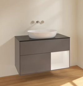 Тумба под раковину Villeroy & Boch Finion 100х50,1 см с подсветкой МДФ антрацит матовый лак/стекло черное матовое FA22GFGK