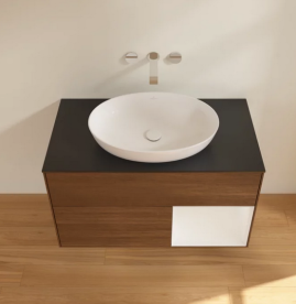 Тумба под раковину Villeroy & Boch Finion 100х50,1 см с подсветкой МДФ шпон грецкого ореха/стекло черное матовое FA22GFGN