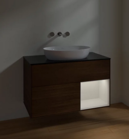 Тумба под раковину Villeroy & Boch Finion 100х50,1 см с подсветкой МДФ шпон грецкого ореха/стекло черное матовое FA22GFGN