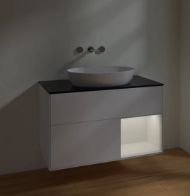 Тумба под раковину Villeroy & Boch Finion 100х50,1 см с подсветкой МДФ белый матовый лак/стекло черное матовое FA22GFMT