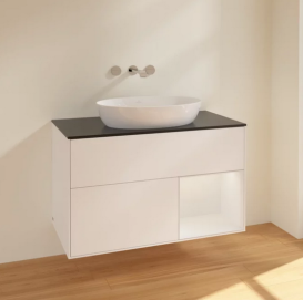 Тумба под раковину Villeroy & Boch Finion 100х50,1 см с подсветкой МДФ белый матовый лак/стекло черное матовое FA22GFMT