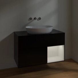 Тумба под раковину Villeroy & Boch Finion 100х50,1 см с подсветкой МДФ черный матовый лак/стекло черное матовое FA22GFPD