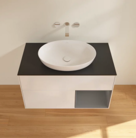 Тумба под раковину Villeroy & Boch Finion 100х50,1 см с подсветкой МДФ глянцевый белый лак/стекло черное матовое FA22GKGF