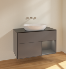 Тумба под раковину Villeroy & Boch Finion 100х50,1 см с подсветкой МДФ антрацит матовый лак/стекло черное матовое FA22GKGK