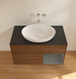 Тумба под раковину Villeroy & Boch Finion 100х50,1 см с подсветкой МДФ шпон грецкого ореха/стекло черное матовое FA22GKGN