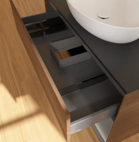 Тумба под раковину Villeroy & Boch Finion 100х50,1 см с подсветкой МДФ шпон грецкого ореха/стекло черное матовое FA22GKGN