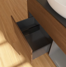 Тумба под раковину Villeroy & Boch Finion 100х50,1 см с подсветкой МДФ шпон грецкого ореха/стекло черное матовое FA22GKGN